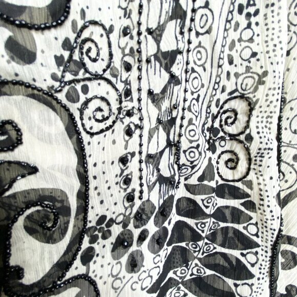 NWT Chico's Ramika Peri Poncho Black White One Size Sheer Beaded Embroidered - Picture 4 of 13